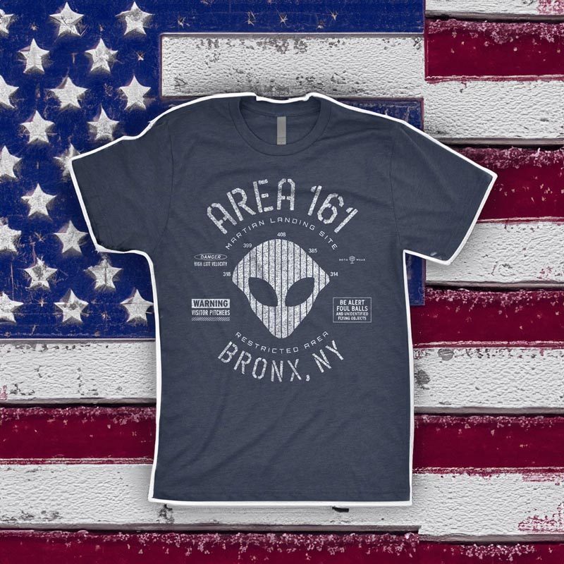 Area 161 Shirt | Bronx New York Baseball Martian Landing Site RotoWear 4 Area 161 T-Shirt Bronx New York Baseball Martian Landing Site RotoWear