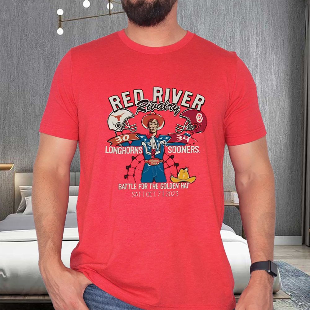 Oklahoma Sooners Vs Texas Longhorns 2023 Red River Rivalry Score T-Shirt 4 Oklahoma Sooners Vs Texas Longhorns 2023 Red River Rivalry Score T-Shirts