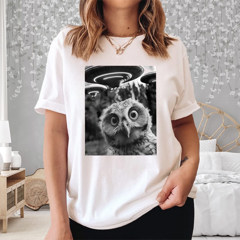 Owl Selfie with UFOs Weird T-Shirt 4 Owl Selfie with UFOs Weird Shirt