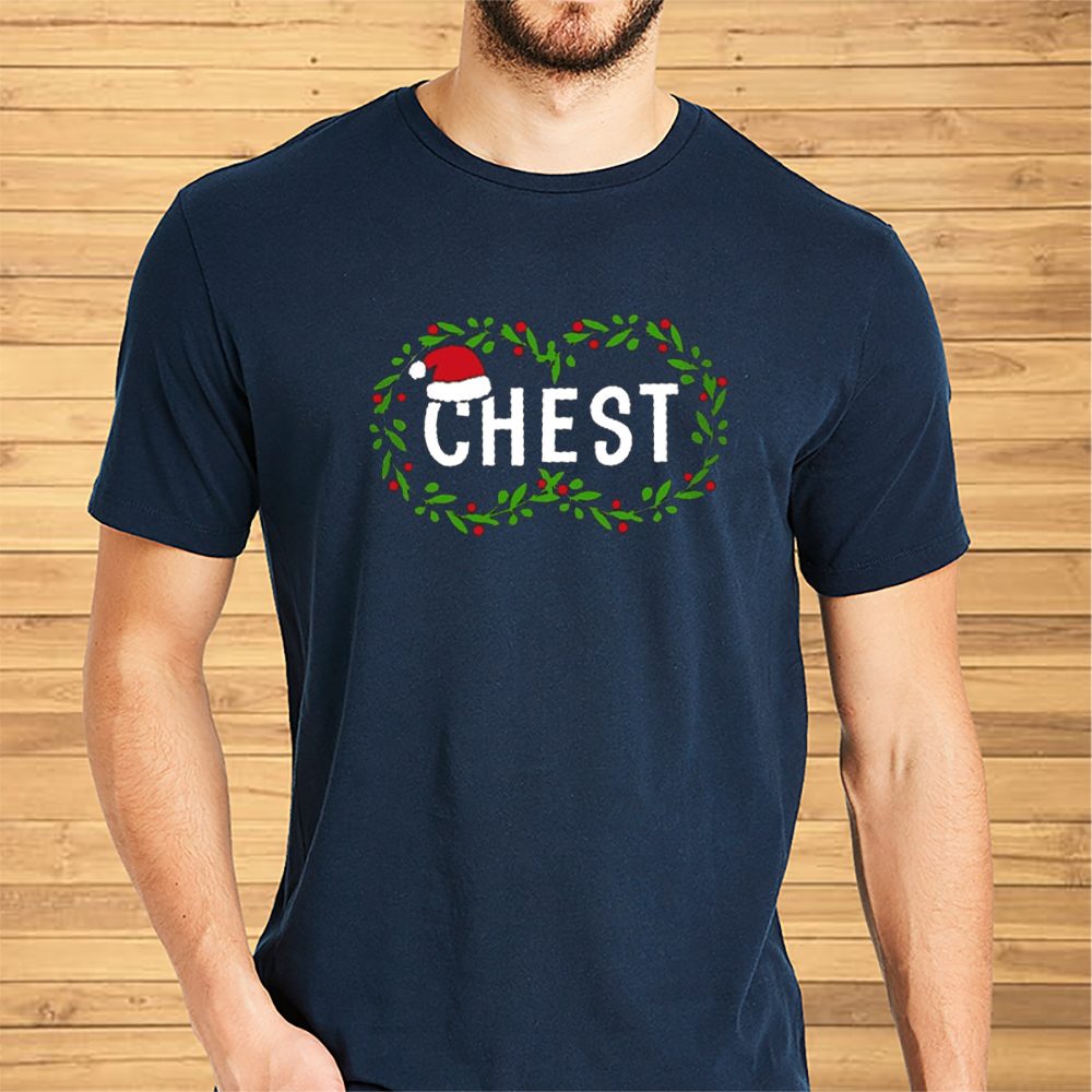 Women’s Chest Nuts Fun Christmas Couples Printed T-Shirt 4 Women’s Chest Nuts Fun Christmas Couples Printed Shirt