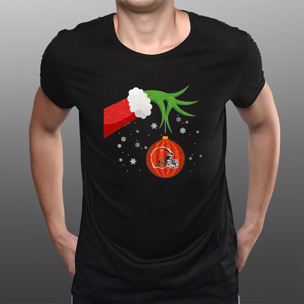 The Grinch Christmas Ornament Cleveland Browns T-Shirt 4 The Grinch Christmas Ornament Cleveland Browns T-Shirts