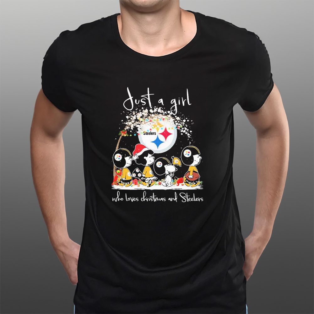 The Peanuts Characters Just A Girl Who Loves Christmas And Pittsburgh Steelers T-Shirt 5 The Peanuts Characters Just A Girl Who Loves Christmas And Pittsburgh Steelers T-Shirtt