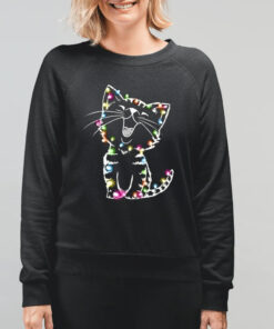 Women’s Christmas lights cat Print Shirt