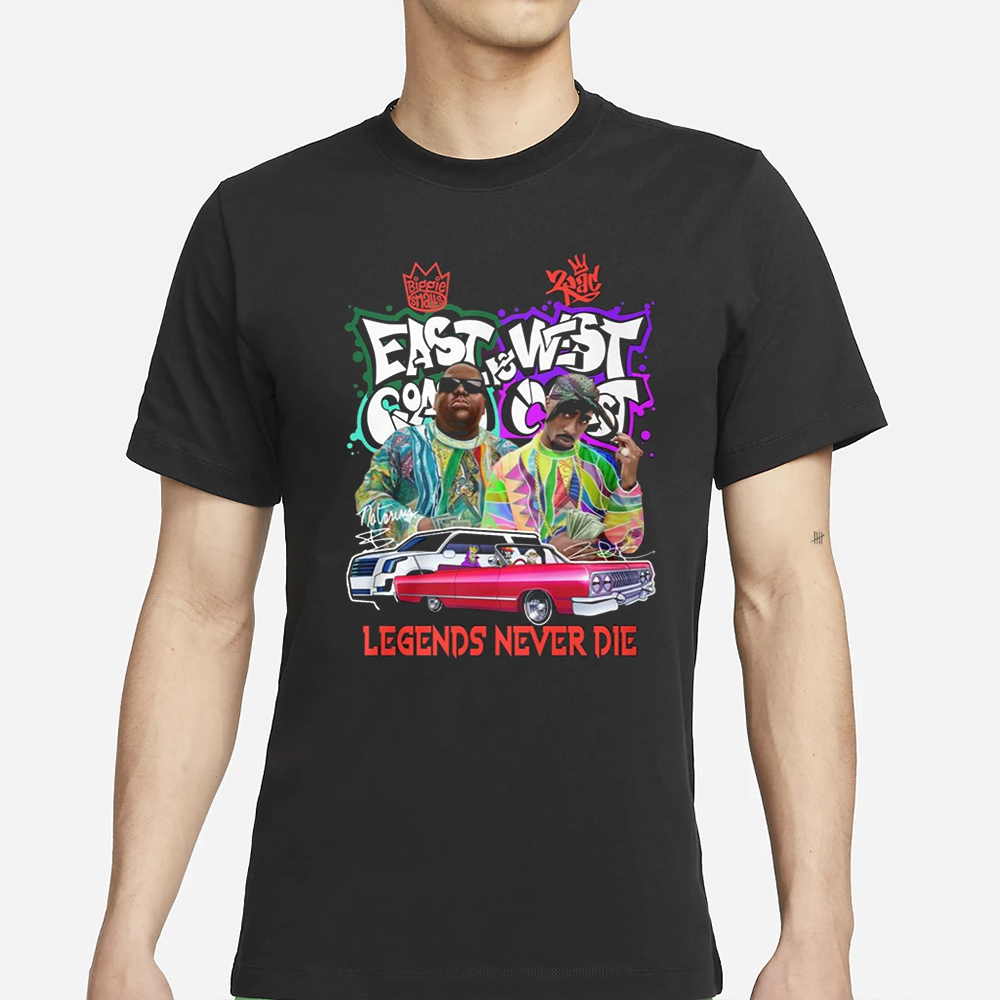 Biggie Smalls East Coast Vs Tupac Shakur West Coast Legends Never Die T-Shirt 4 Biggie Smalls East Coast Vs Tupac Shakur West Coast Legends Never Die T-Shirt