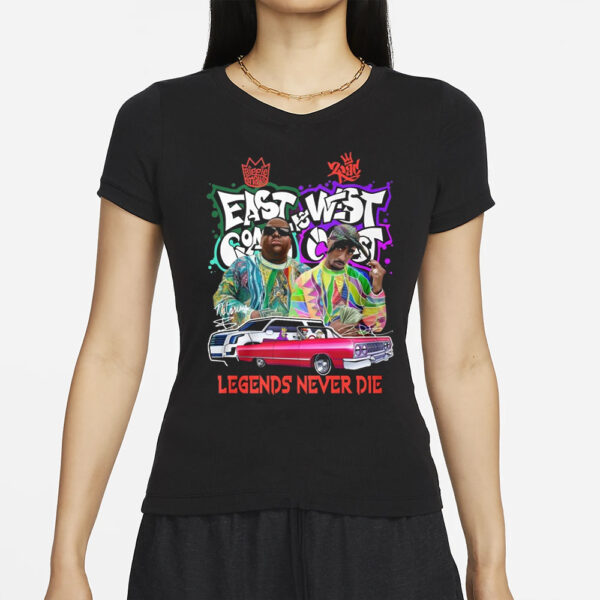 Biggie Smalls East Coast Vs Tupac Shakur West Coast Legends Never Die T-Shirts