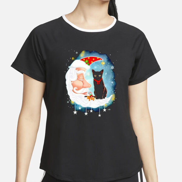 Cat black moon snowflake Christmas Shirt4