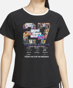 Grand Theft Auto VI 27 Years Of Release 2001 – 2024 Thank You For The Memories T-Shirt4