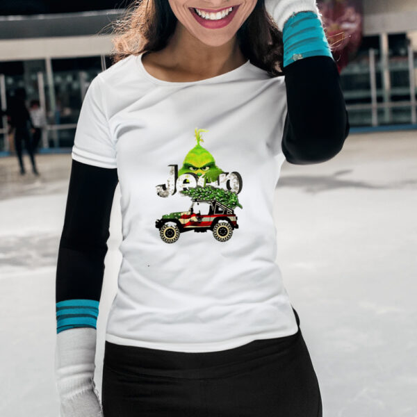 Grinch Jeep Santa flag Christmas Shirts