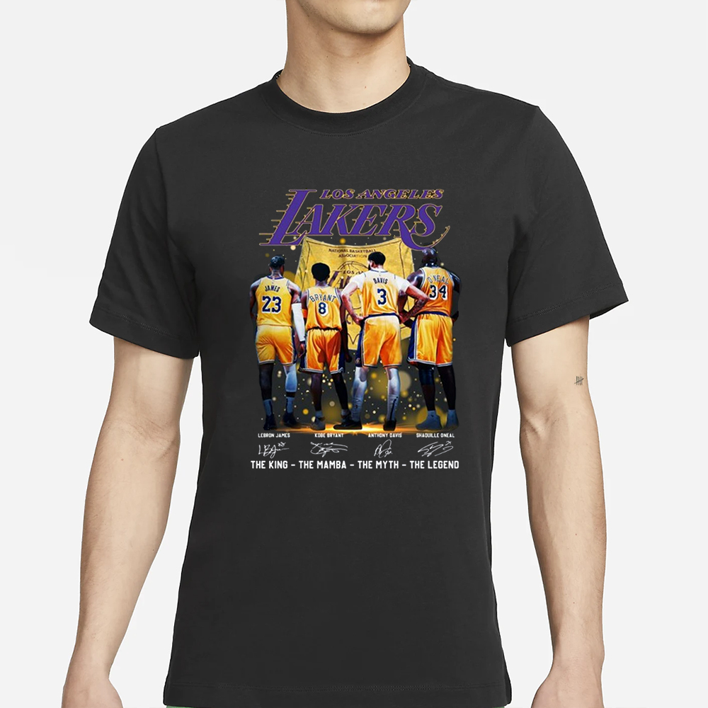 Los Angeles Lakers The King Lebron James, The Mamba Kobe Bryant, The Myth Anthony Davis, The Legend Shaquille O’Neal T-Shirt 4 Los Angeles Lakers The King Lebron James, The Mamba Kobe Bryant, The Myth Anthony Davis, The Legend Shaquille O’Neal T-Shirt