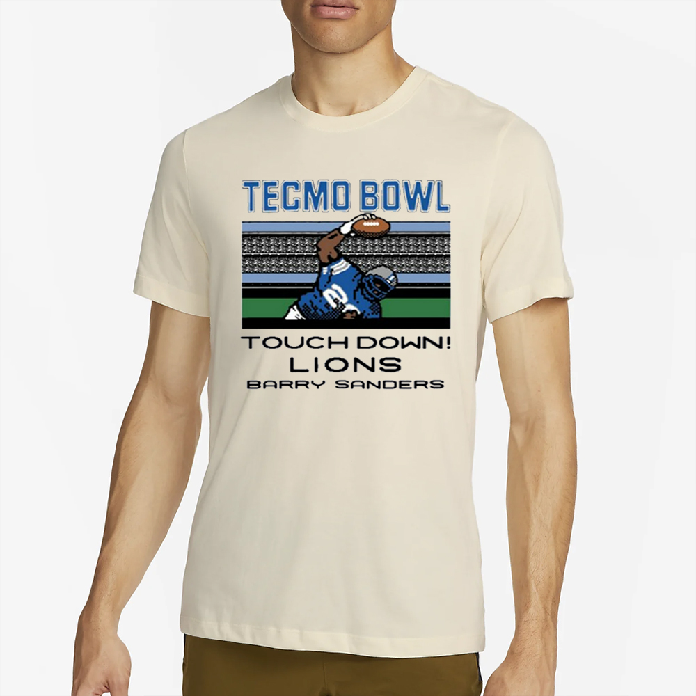 Tecmo Bowl Touch Down Lions Barry Sanders T-Shirt 4 Tecmo Bowl Touch Down Lions Barry Sanders T-Shirt2