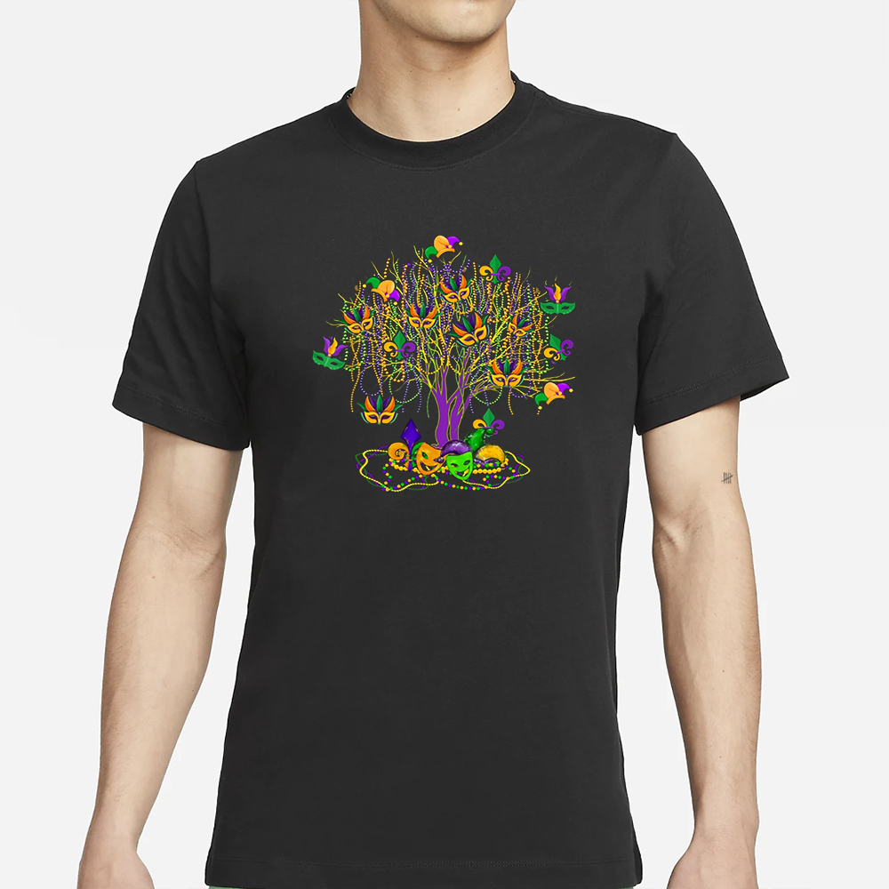 Watercolor Mardi Gras Bead Tree T-Shirt 4 Watercolor Mardi Gras Bead Tree T-Shirt