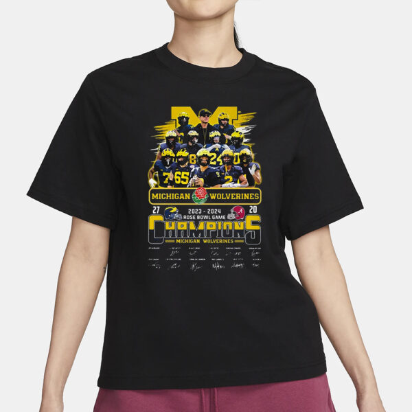 Wolverines 2024 Champions Rose Bowl Game 27-20 T-Shirt3