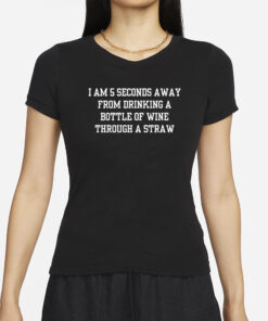 I Am 5 Seconds Away From Drinking A Bottle Of Wine Through A Straw T-Shirts
