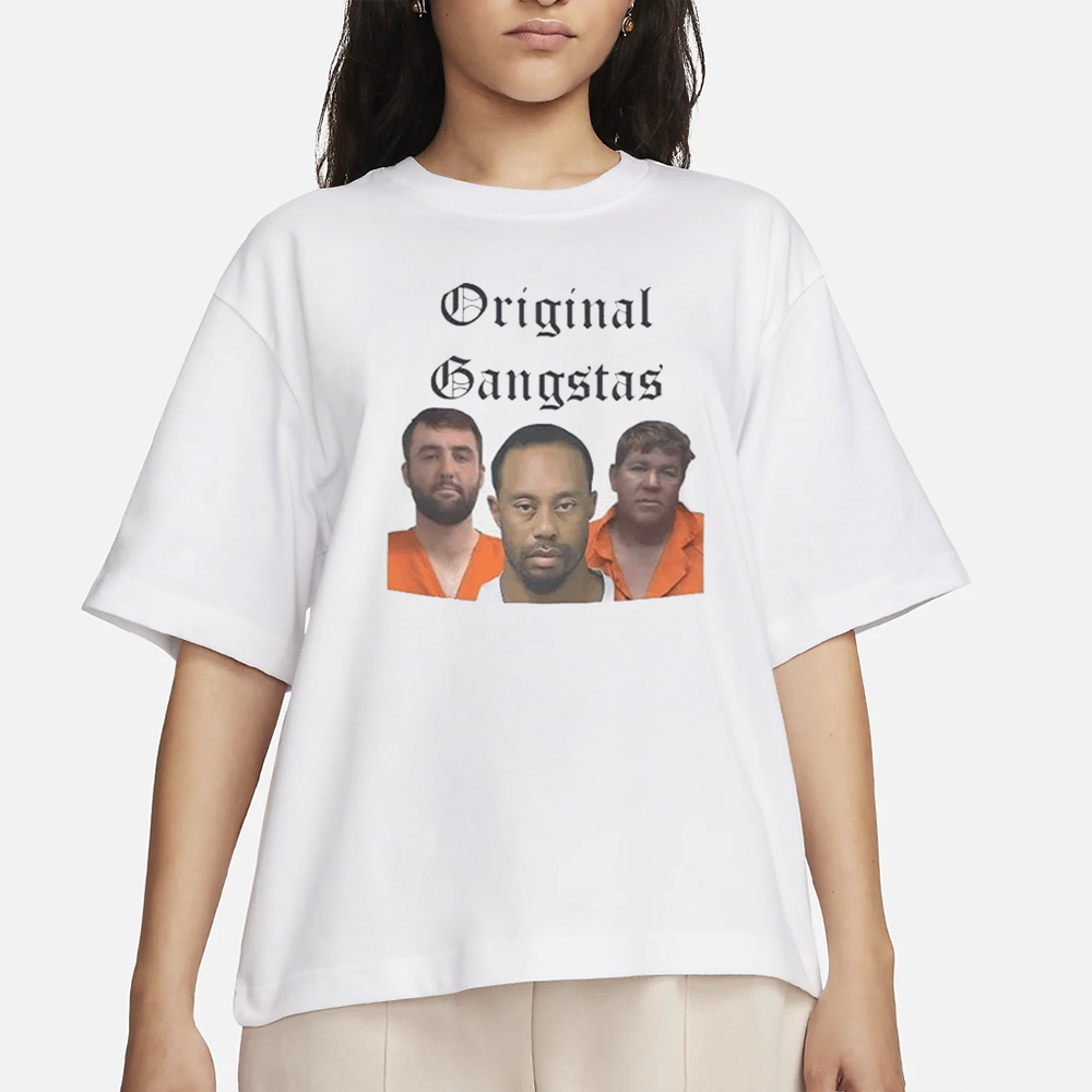 Scottie Scheffler Tiger Woods John Daly Original Gangstas Mugshot T-Shirt 4 Scottie Scheffler Tiger Woods John Daly Original Gangstas Mugshot T-Shirt