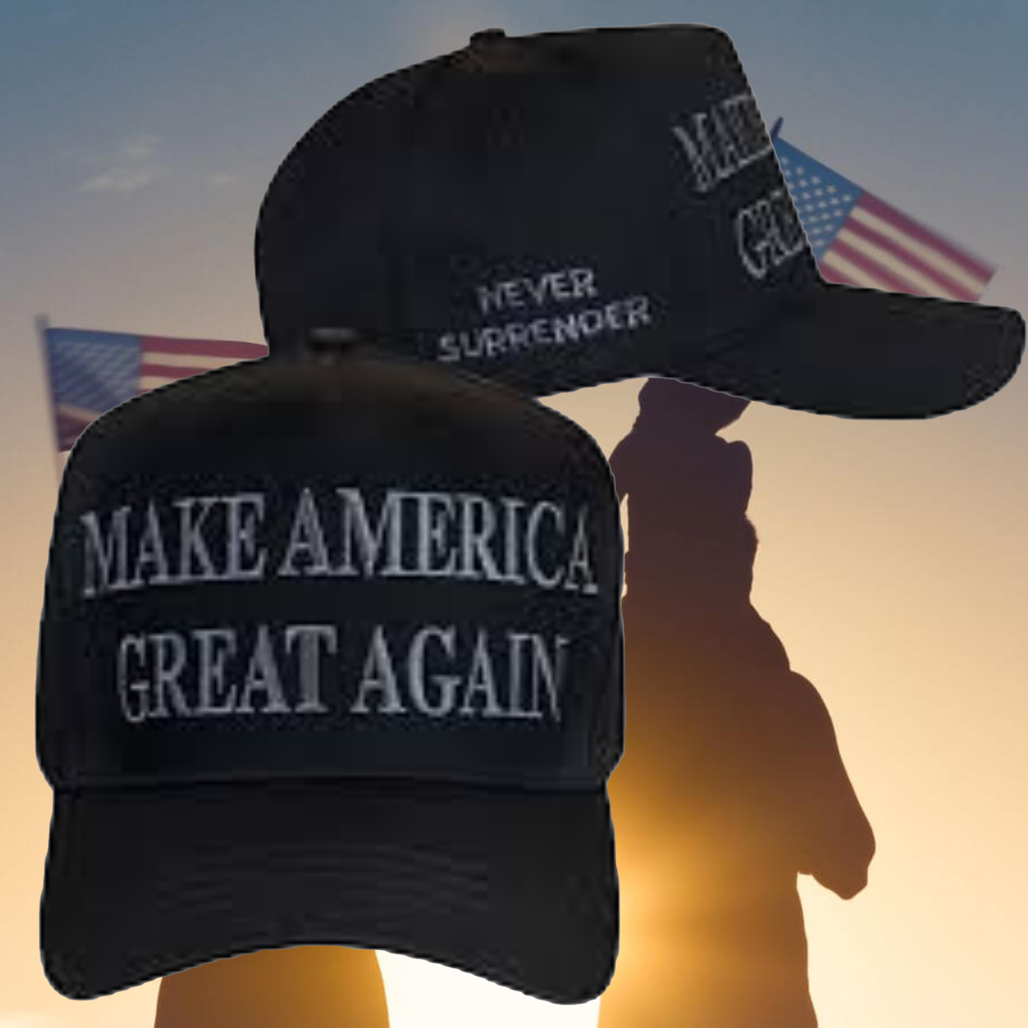 TRUMP NEVER SURRENDER BLACK MAGA HAT Make America Great Again 2024 2 TRUMP NEVER SURRENDER BLACK MAGA HAT Make America Great Again 2024