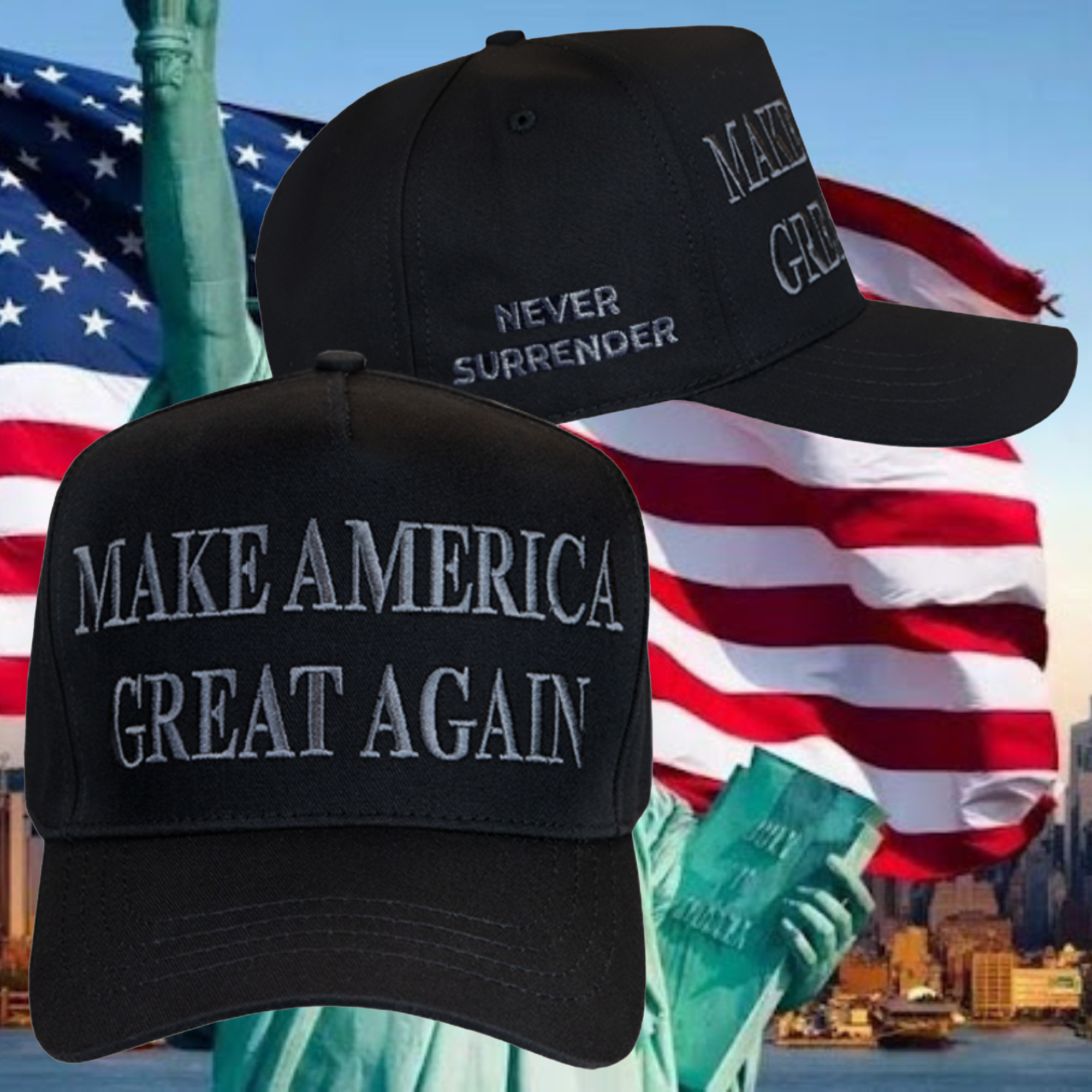 TRUMP NEVER SURRENDER BLACK MAGA HAT Make America Great Again 2 TRUMP NEVER SURRENDER BLACK MAGA HAT Make America Great Again