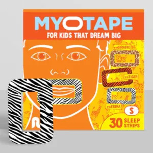 Child using MyoTape for Kids sleep therapy, promoting better breathing and sleep quality.