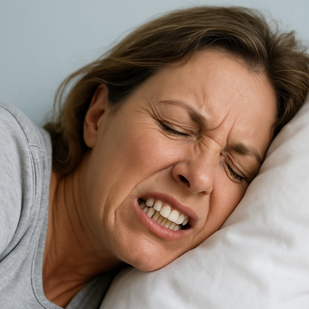 Adult woman with clenched jaw during sleep