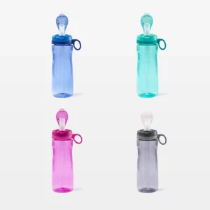 The REMplenish 18oz plastic bottle kit shown in all four colours, each with the Myo-Nozzle and straw.