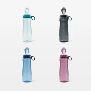 The REMplenish 32oz plastic bottle kit shown in all four colours, each with the Myo-Nozzle and straw.