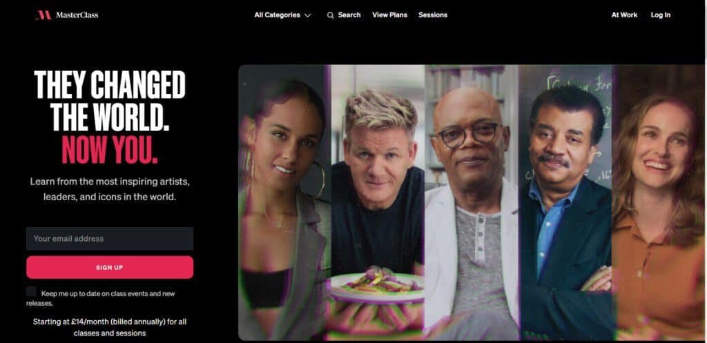 MasterClass Home page image - MasterClass is best among Coursera Alternatives for Celebrity Taught Courses