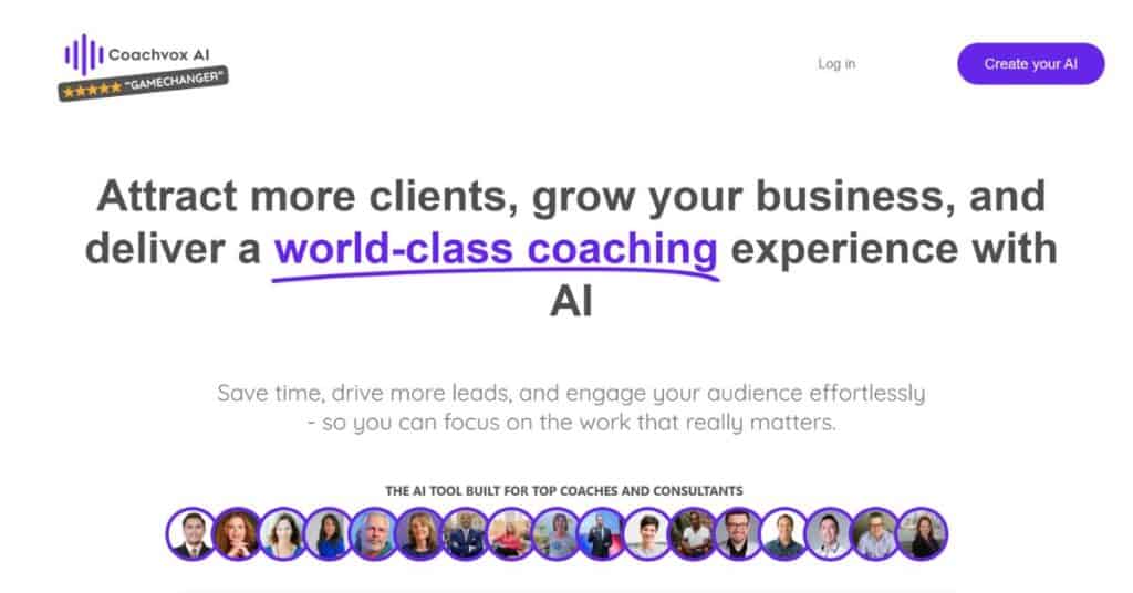 An image of Coachvox AI's website home page.