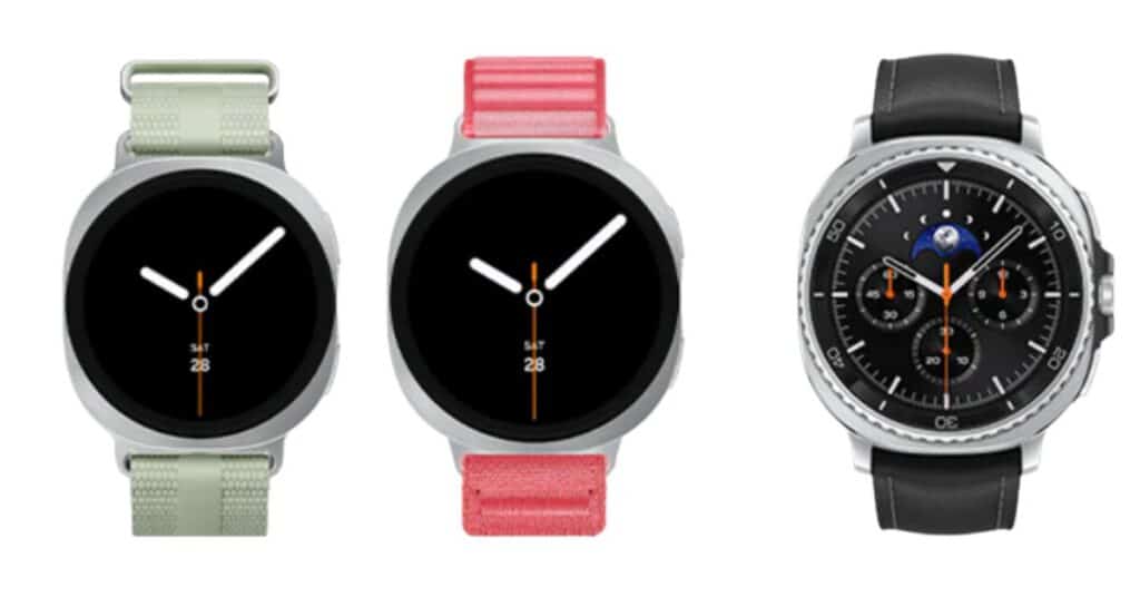 An image of three different versions of the Samsung Galaxy Watch 8 with  three different type of bands and colors. The Samsung Galaxy Watch 8 is the best ADHD watch for Android users