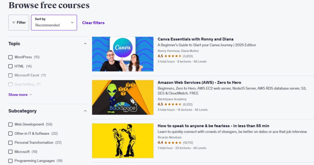 Udemy Free Courses Image of the number of free courses offered by Udemy.