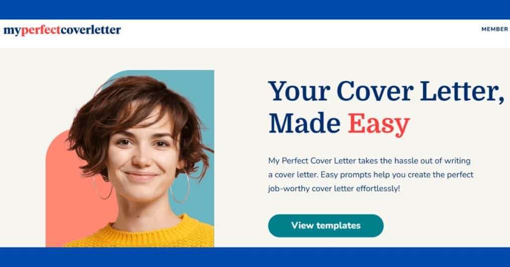 An image of "My Perfect Cover Letter" AI Cover Letter Generator web page. It is one of the best AI Cover Letter Generators.
