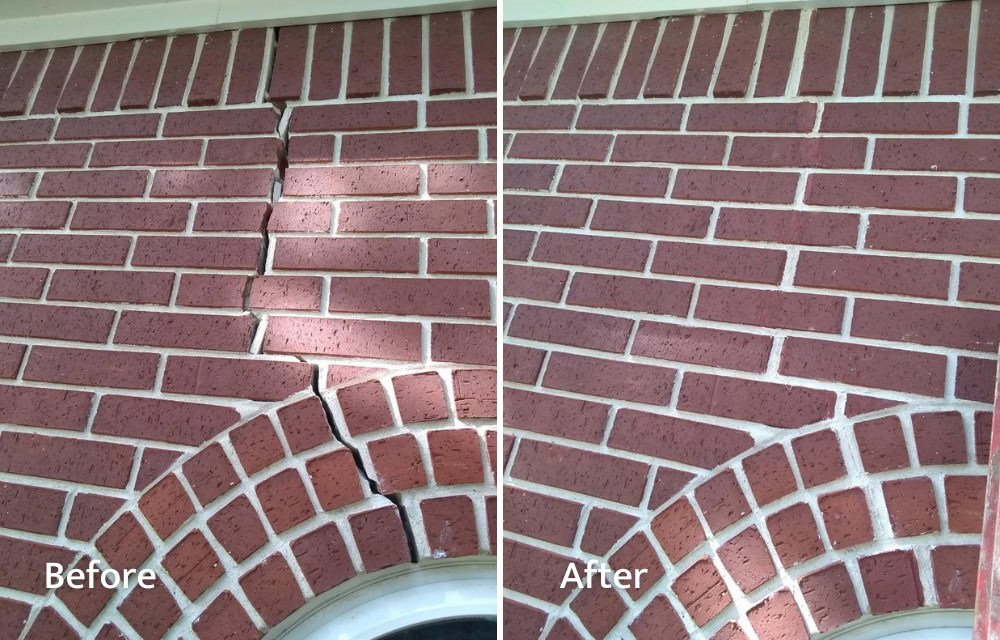 Brick Crack Repair Above Window Before and After