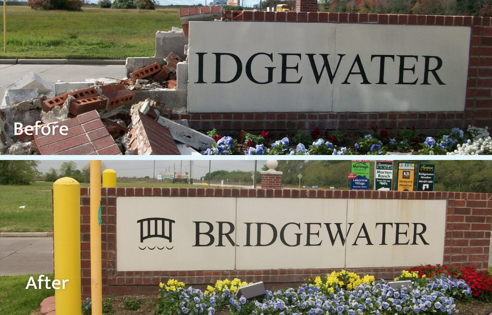 Monument Sign Damage Repair Before and After