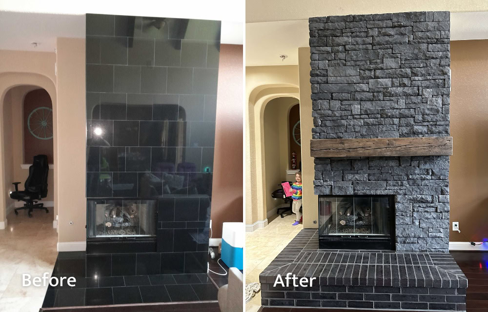Stone Fireplace Remodel Before and After