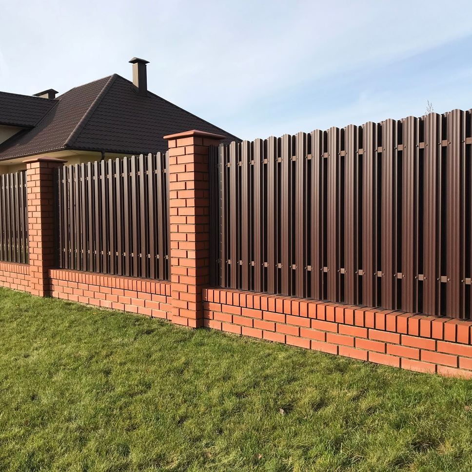 Brick Perimeter Fence With Metal Slats brick perimeter fence with metal slats