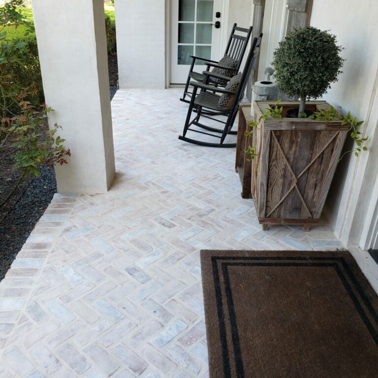 Front Patio Pavers Herringbone with Decorative Wash Installation Front Patio Pavers Herringbone with Decorative Wash Installation
