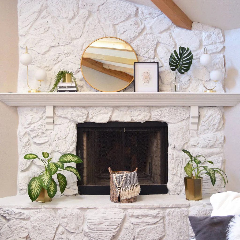 Painted Stone Fireplace Remodel Painted Stone Fireplace Remodel