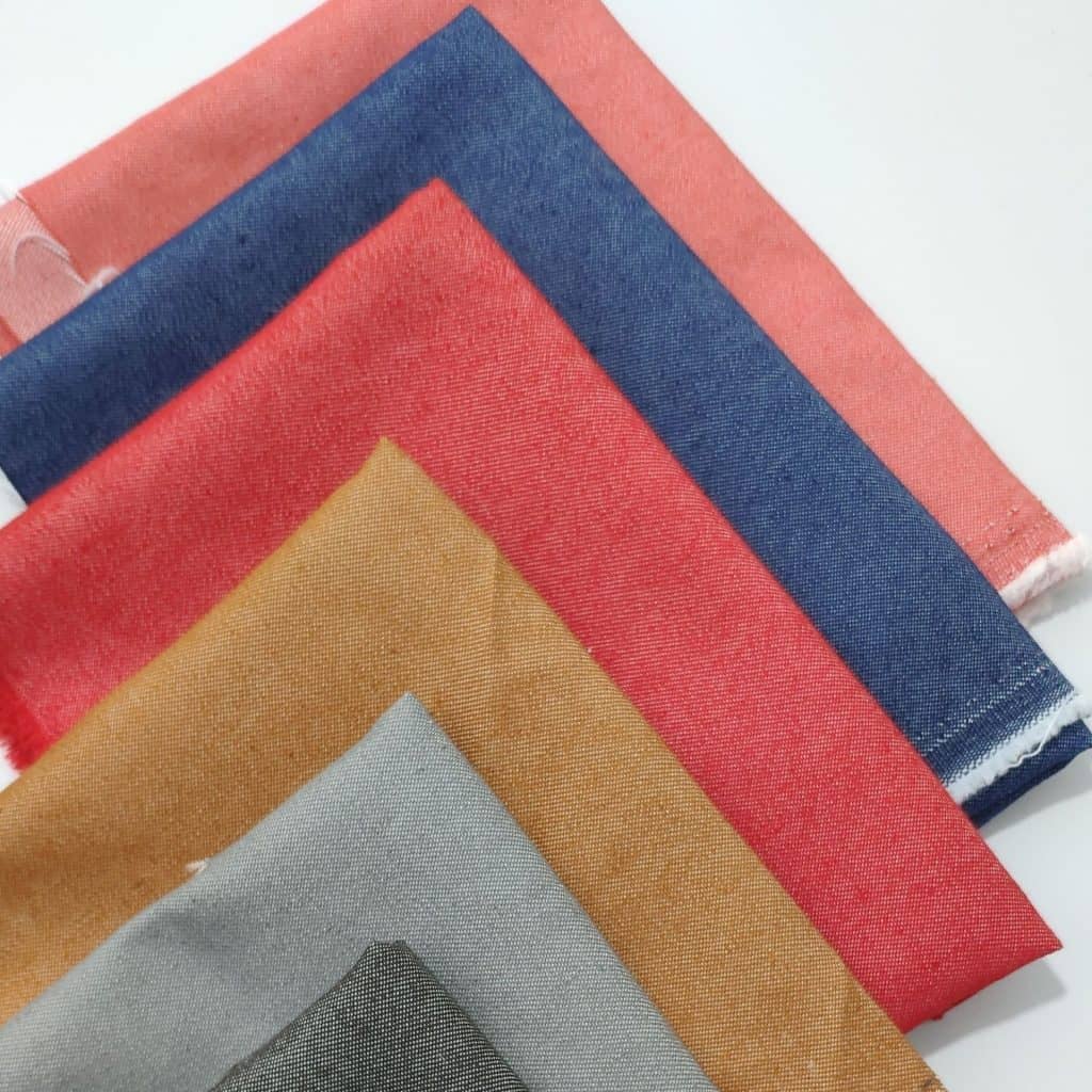 Different colours of denim fabric