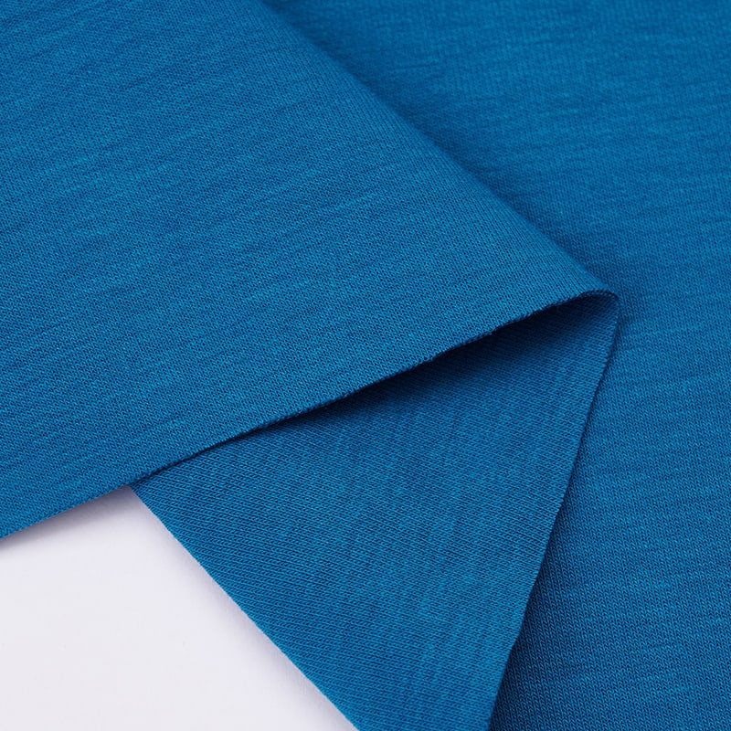 Blue interlock knit fabric