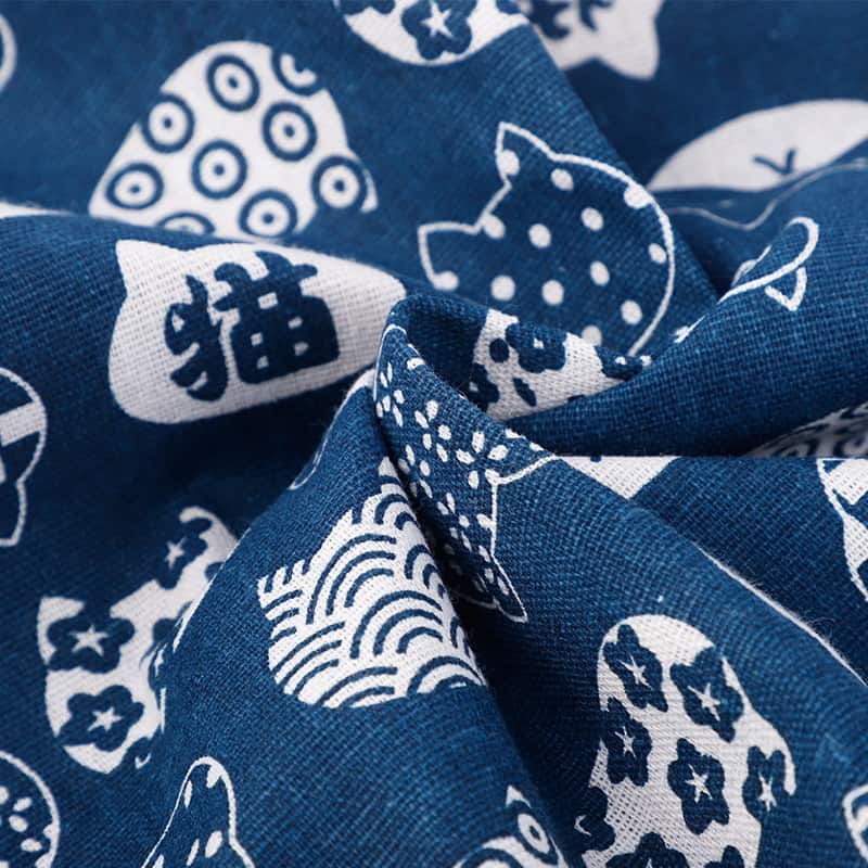 Blue printed linen fabric