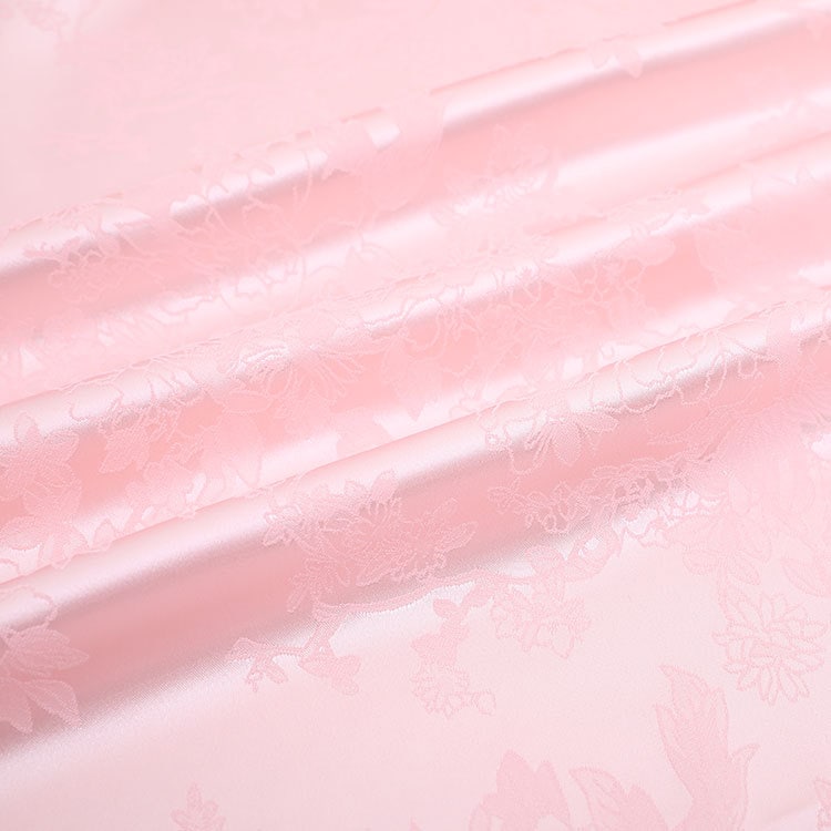 Pink Embroidered Satin Fabric