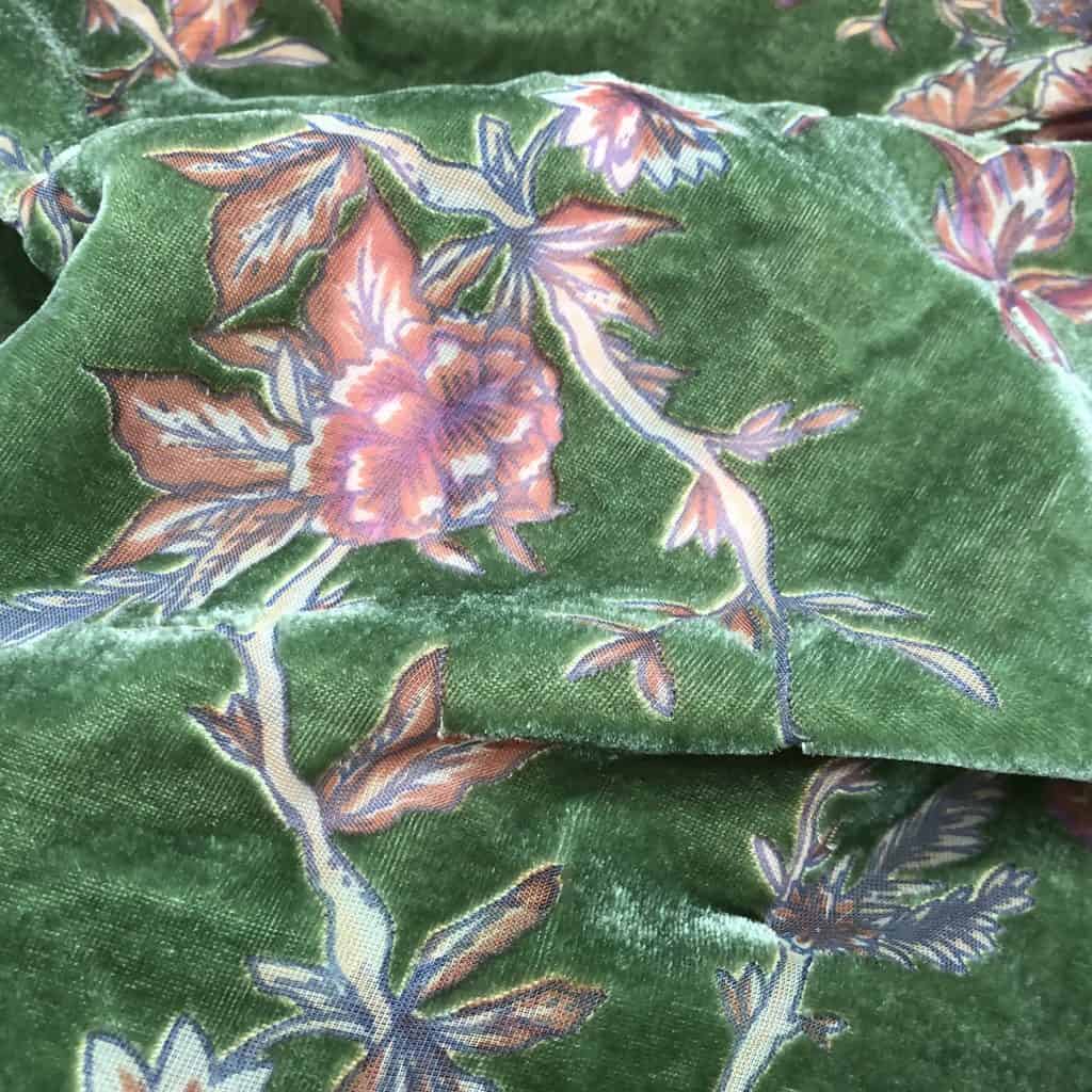 Green Burnout Pattern Silk Velvet