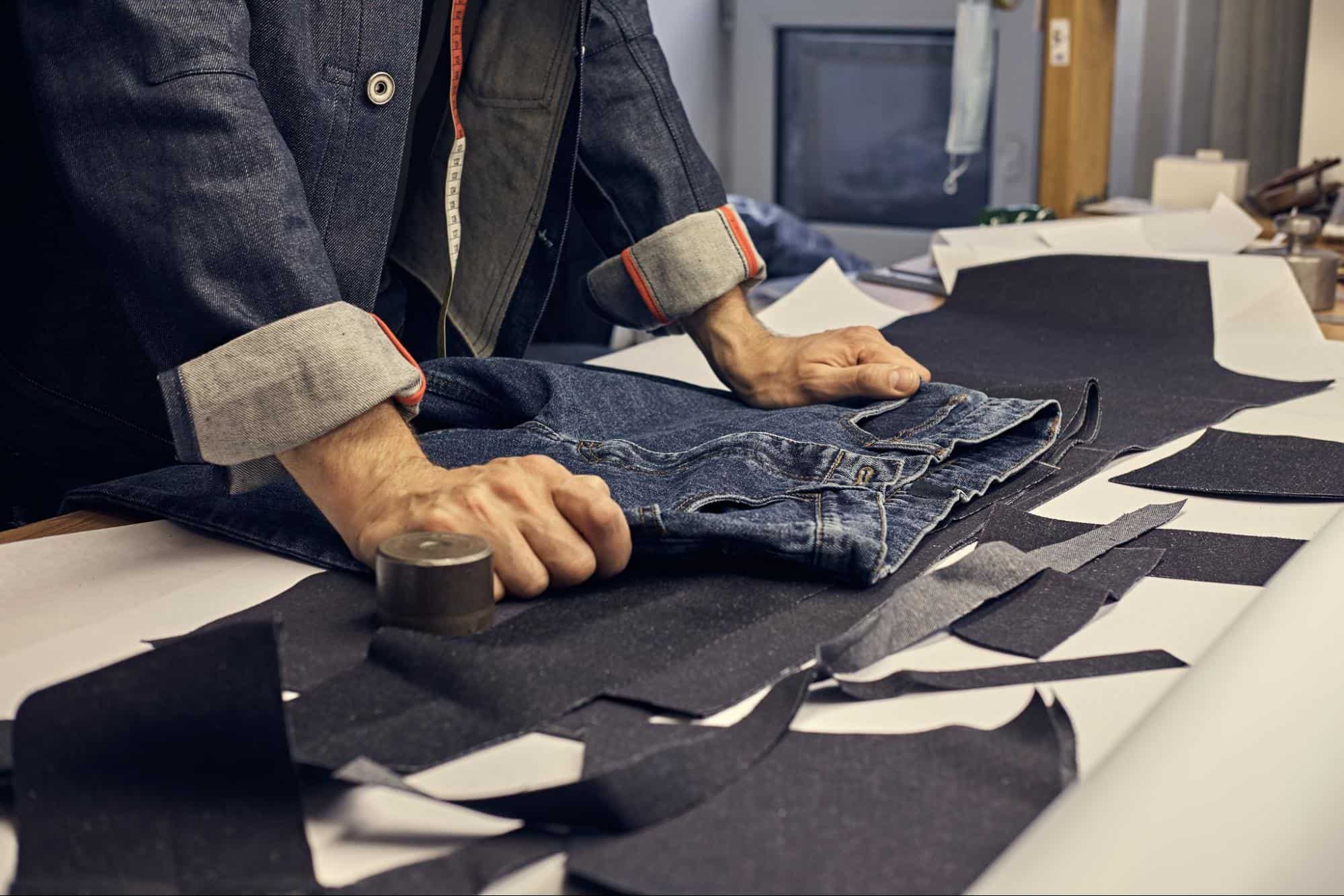 Cutting and sewing in jeans manufacturing
