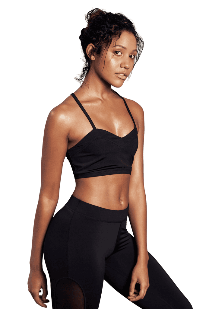Custom activewear manufacturer — women's sports bra and leggings set produced by Bryden Apparel