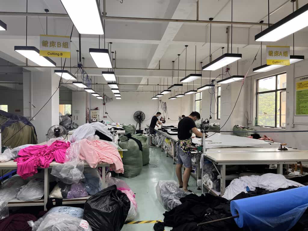 Cutting bed of a cut & sew manufacturer