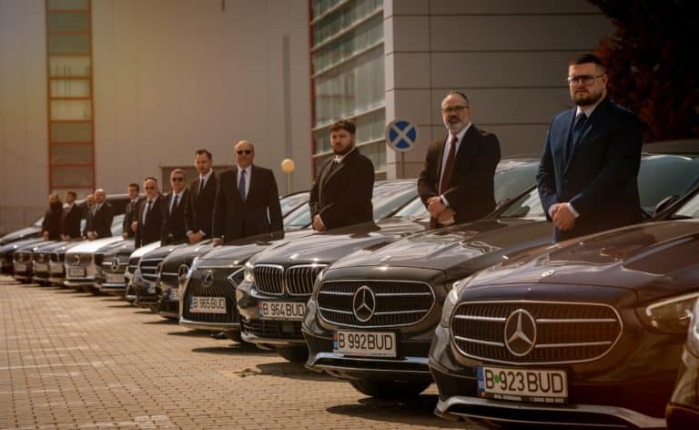 Bud’s Cab fleet and chauffeur team lined up for premium transportation service in Bucharest