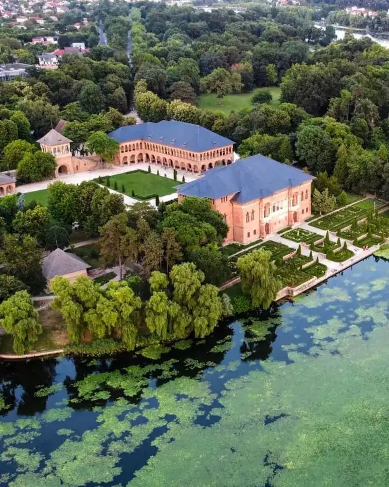 Aerial view of Mogoșoaia Palace and gardens near Bucharest