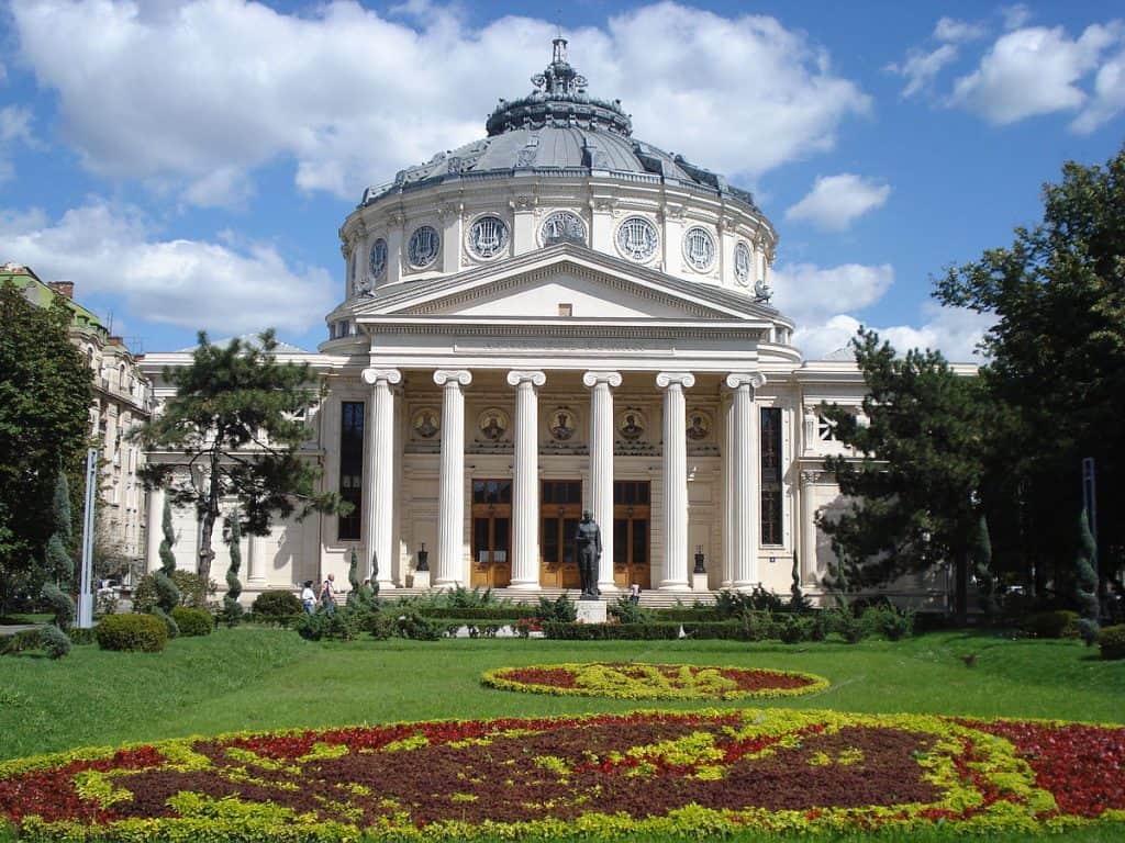 The Romanian Athenaeum in Bucharest on a sunny day