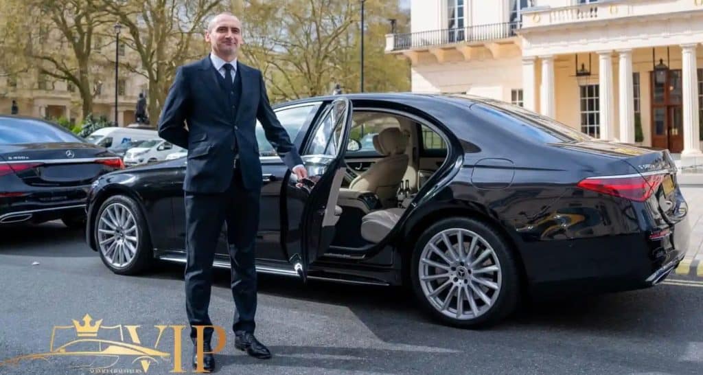 Professional private chauffeur with a luxury car for airport transfers in Bucharest.