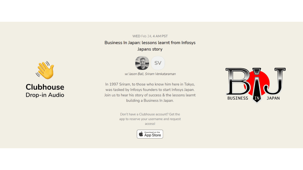 [Clubhouse BIJ Event] Lessons learnt from the man who launched Infosys in Japan