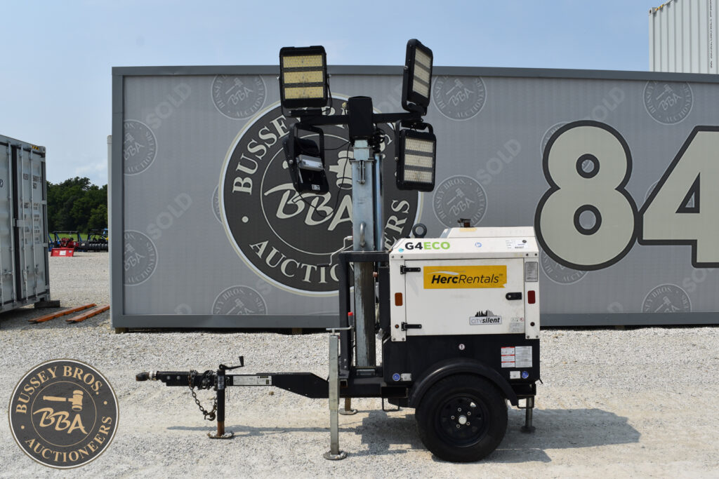 Mobile LED lighting tower for construction and outdoor events.