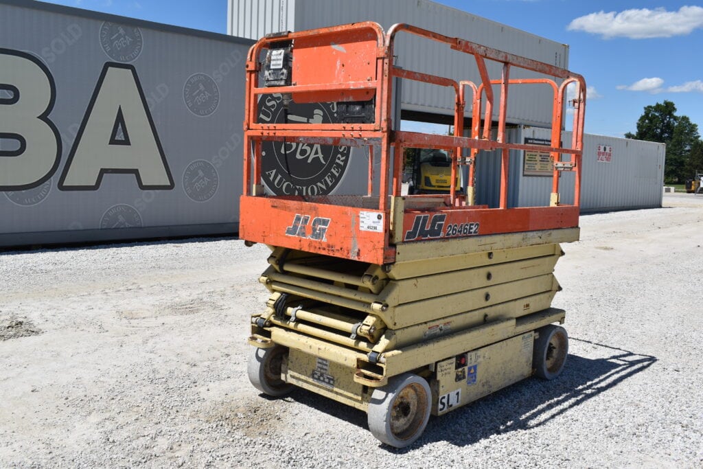 JLG scissor lift on auction lot at Bussey Bros Auctioneers.